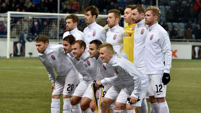 Zorya Luhansk's players pose prior to their game against Manchester United