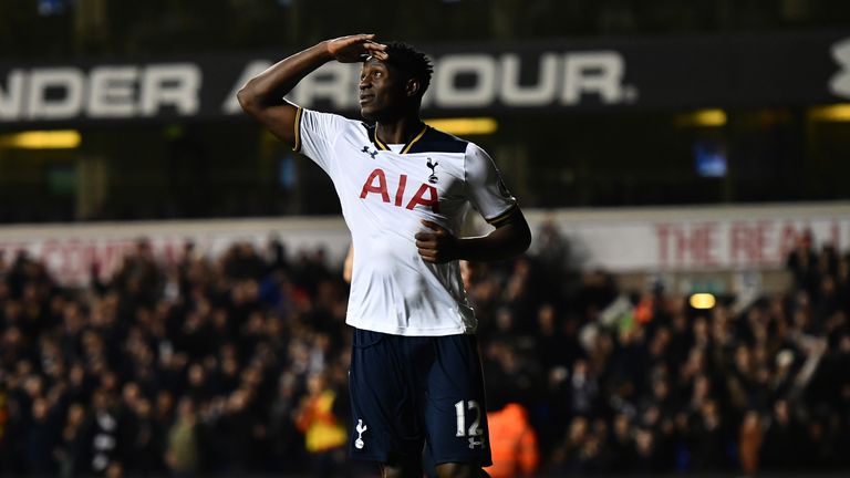 Victor Wanyama celebrates scoring Tottenham's final goal against Hull