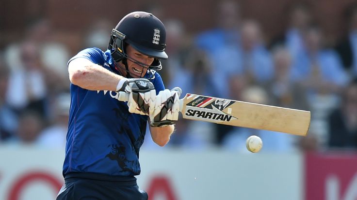 England's captain Eoin Morgan plays a shot during play in the second ODI between against Pakistan at Lord's