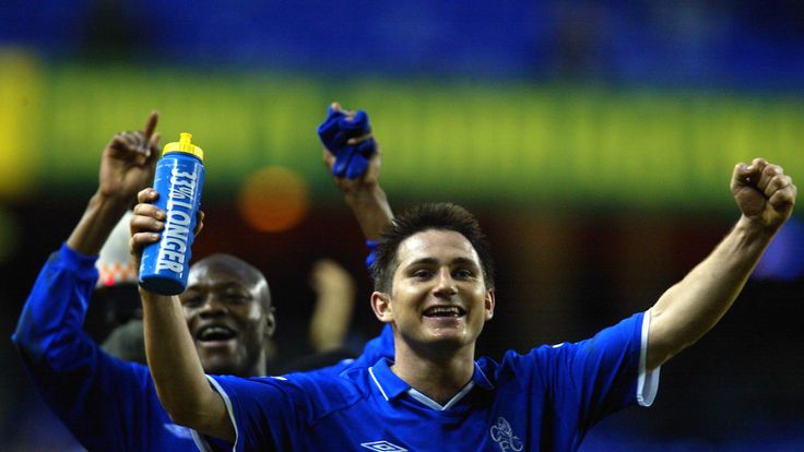 Frank Lampard celebrates after an emphatic Chelsea win over Tottenham in 2002