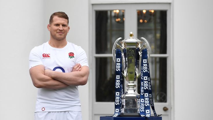 England captain Dylan Hartley poses with the Six Nations trophy