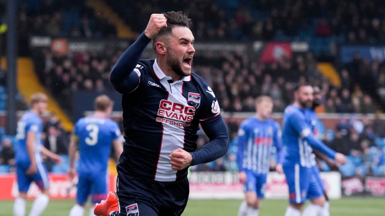 Alex Schalk celebrates as Ross County take a 2-1 lead