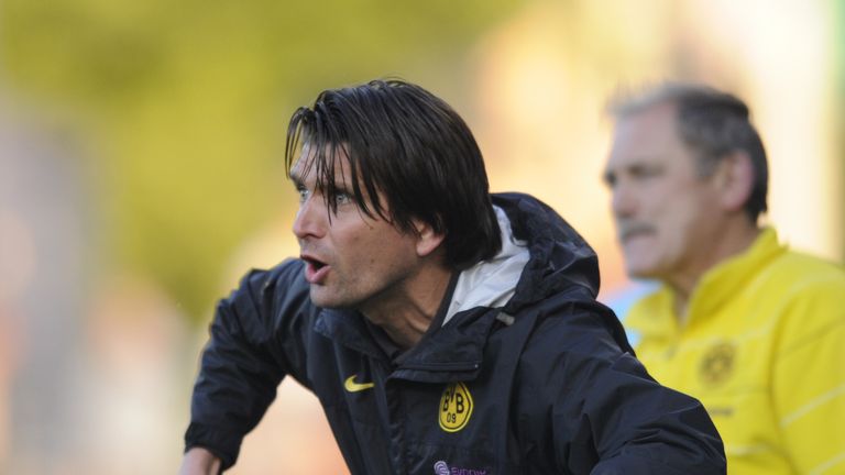 MAY 2 2009:  Peter Hyballa, head coach of Dortmund, gestures during the DFB Juniors Cup final match between SC Freiburg and Borussia Dortmun