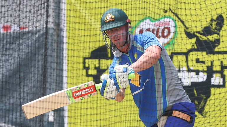 Chris Lynn in the nets on Thursday ahead of a possible ODI debut in Brisbane