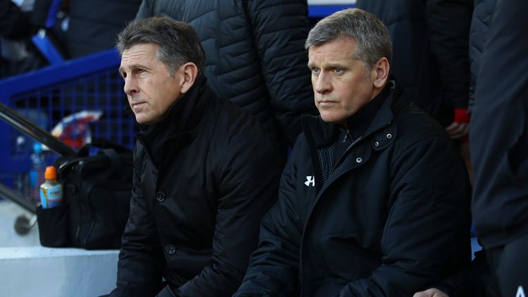 Claude Puel (left) looks on as his Southampton team are beaten by Everton