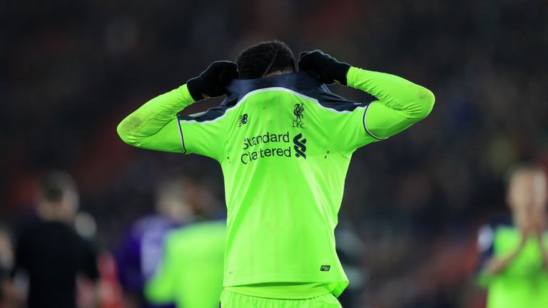 Liverpool's Daniel Sturridge reacts dejected during the EFL Cup Semi Final, First Leg match at St Mary's Stadium, Southampton. January 2017