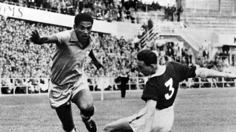 Brazilian forward Garrincha (left) won the World Cup with his country in 1958 and 1962