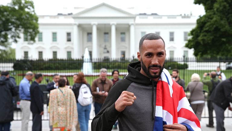 WASHINGTON, DC - APRIL 27: IBF Champion James DeGale poses for a portrait in front of the White House prior to a doubleheader of super middleweight title f