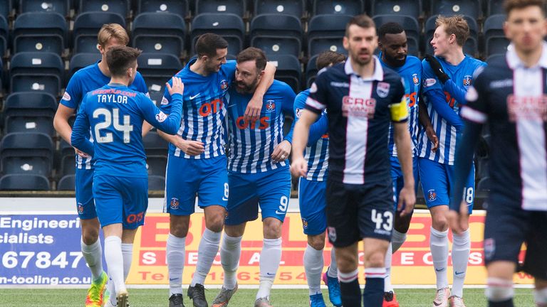 Kilmarnock's Kris Boyd (9) celebrates his early goal at Rugby Park