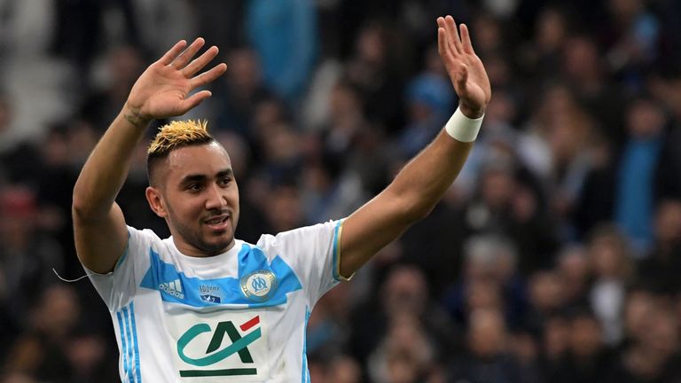 Olympique de Marseille's French forward Dimitri Payet celebrates at the end of the French Cup football match between Marseille and Lyon, on January 31, 201