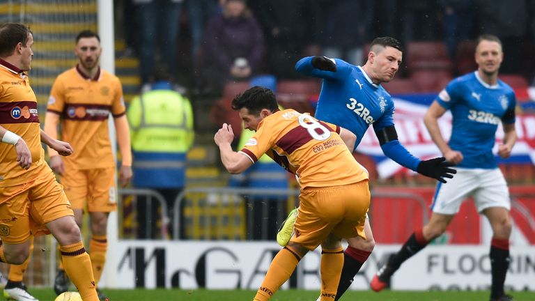 Rangers' Michael O'Halloran (right) puts in a late challenge on Carl McHugh and receives a red card