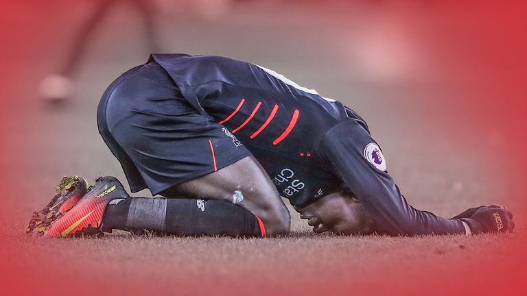 Sadio Mane of Liverpool at the final whistle of their 2-2 draw against Sunderland in January 2017