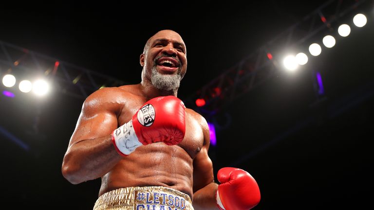 LONDON, ENGLAND - MAY 21:  Shannon Briggs celebrates victory over Emilio Ezequiel Zarate during a Heavyweight contest at The O2 Arena on May 21, 2016 in Lo