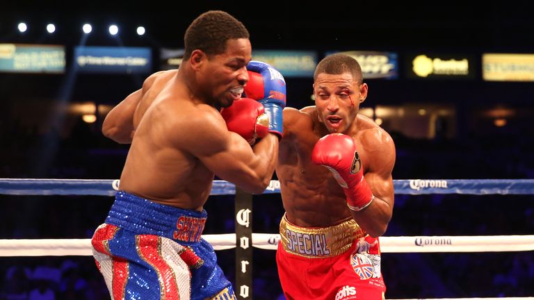LOS ANGELES, CA - AUGUST 16:  Kell Brook throws a punch at Shawn Porter in their IBF Welterweight World Championship fight at StubHub Center on August 16, 