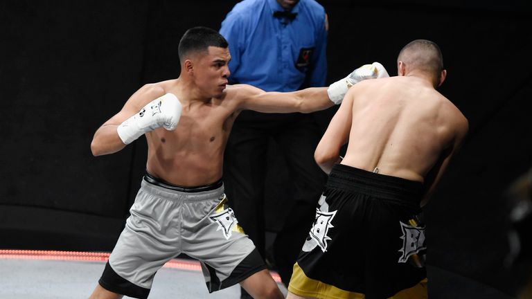 LAS VEGAS, NV - JUNE 27:  Boxer Adrian Granados (silver trunks) fights Jesus Soto Karass (black trunks) during BKB 3, Big Knockout Boxing, at the Mandalay 
