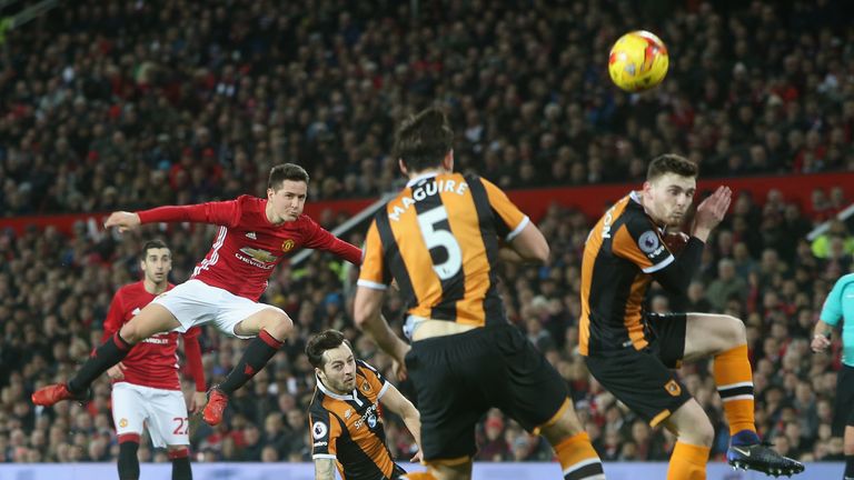 Ander Herrera in action for Manchester United against Hull City at Old Trafford on January 10, 2017