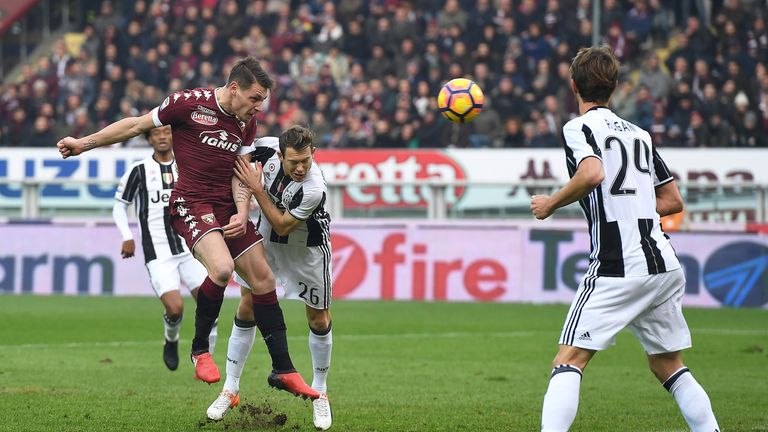 Andrea Belotti scores the opening goal during the Serie A match between FC Torino and Juventus FC