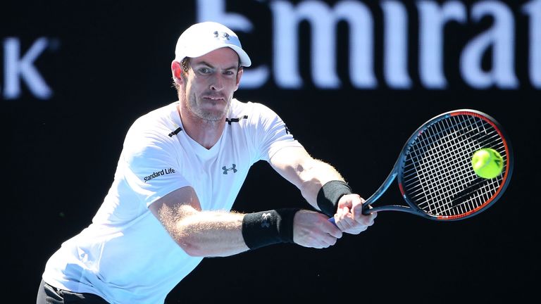 Andy Murray plays a backhand in his fourth round match against Mischa Zverev during the Australian Open