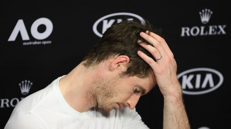 MELBOURNE, AUSTRALIA - JANUARY 22:  Andy Murray of Great Britain speaks to the media following his fourth round match loss to Mischa Zverev of Germany on d
