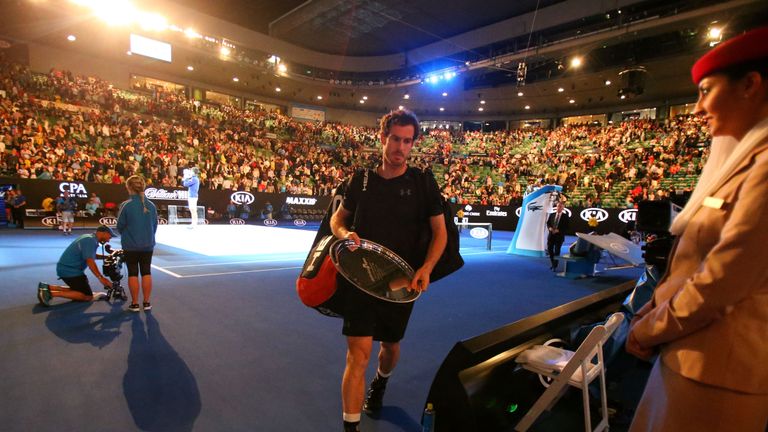 Andy Murray eaves Rod Laver Arena after losing the Men's Singles Final against Novak Djokovic