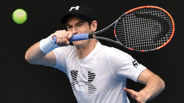 Andy Murray gets stuck into practice for the Australian Open