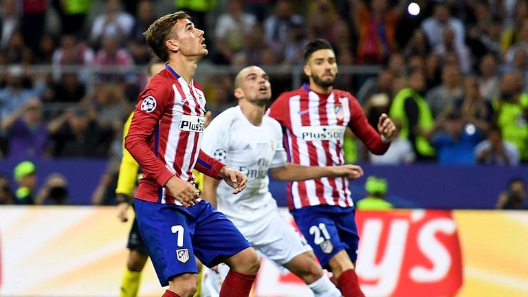 Antoine Griezmann in action for Atletico Madrid against Real Madrid in the Champions League final