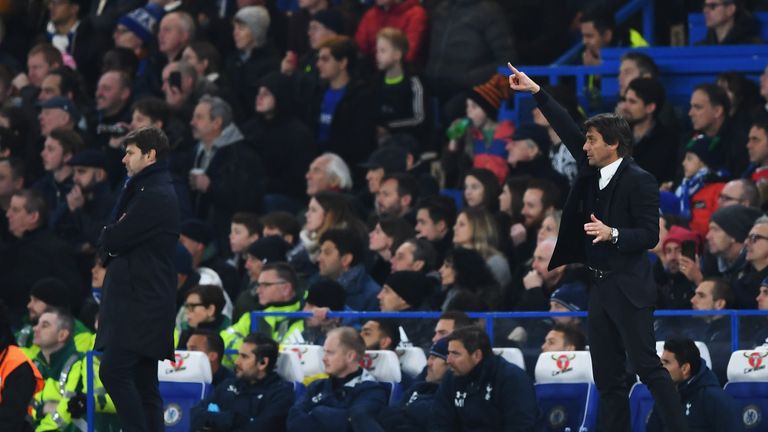 Antonio Conte (right) says Mauricio Pochettino is making Tottenham better every year