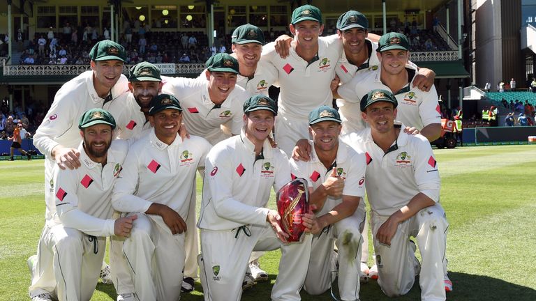 Australia celebrate after defeating Pakistan on the final day of the third Test