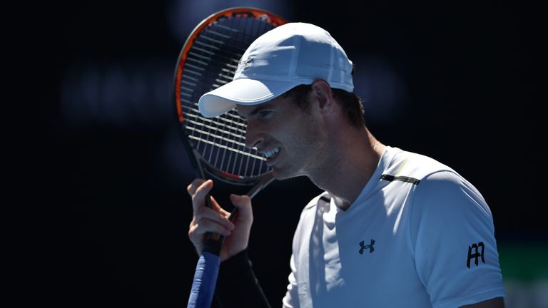 Britain's Andy Murray reacts after a point against Ukraine's Illya Marchenko during their men's singles match on day one of the Australian Open tennis tour