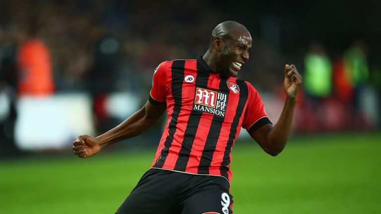 SWANSEA, WALES - DECEMBER 31:  Benik Afobe of AFC Bournemouth celebrates scoring the opening goal during the Premier League match between Swansea City and 