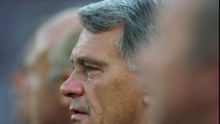 England manager Bobby Robson during the 1990 World Cup semi-final against Germany in Turin, Italy