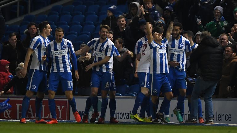 Anthony Knockaert celebrates after scoring for Brighton