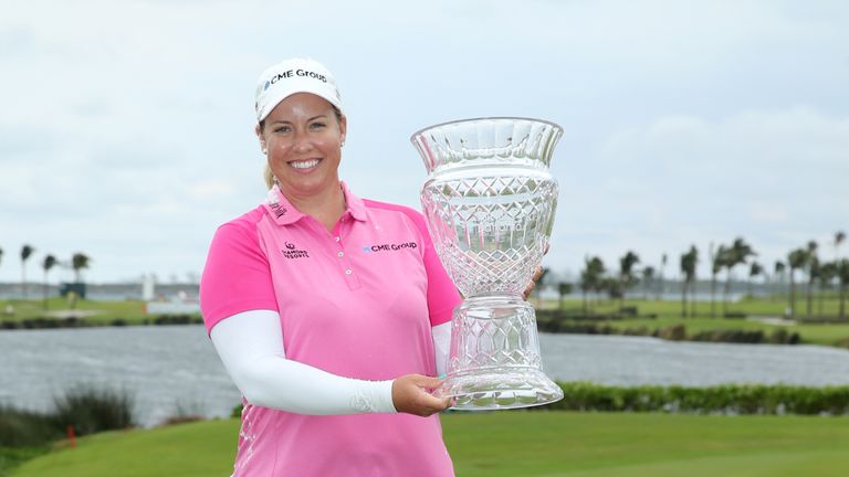 Brittany Lincicome poses with the trophy after the final round of the Pure Silk Bahamas LPGA Classic