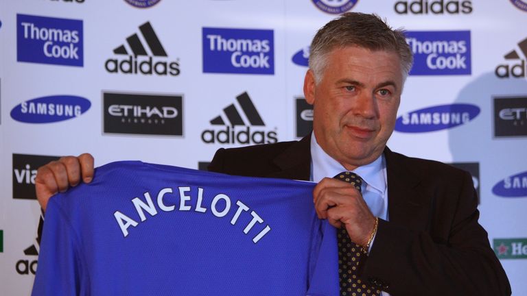 LONDON, ENGLAND - JULY 06:  New Chelsea manager Carlo Ancelotti faces the media during a press conference at Stamford Bridge on July 6, 2009 in London, Eng
