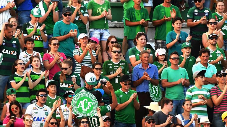 Chapecoense's supporters watch the game against Palmeiras 