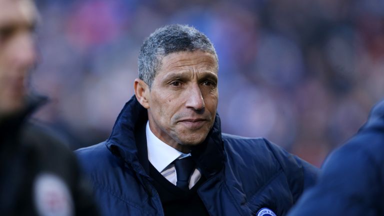 Brighton manager Chris Hughton during the Sky Bet Championship match at Craven Cottage, London.