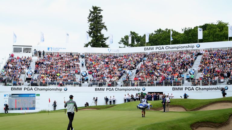 VIRGINIA WATER, ENGLAND - MAY 29:  Chris Wood of England walks on to the 18th green during day four of the BMW PGA Championship at Wentworth on May 29, 201