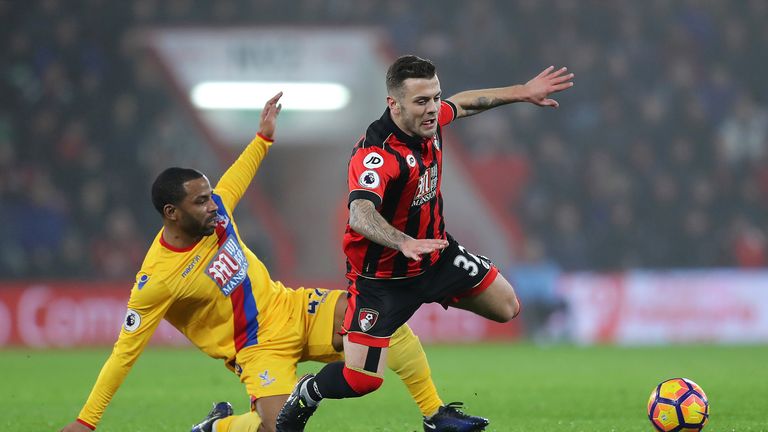 Jason Puncheon fouls Jack Wilshere at the Vitality Stadium