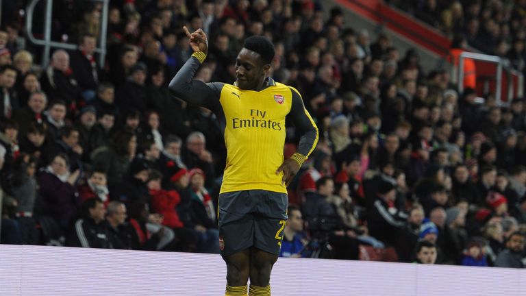 Danny Welbeck celebrates a stunning return for the Gunners