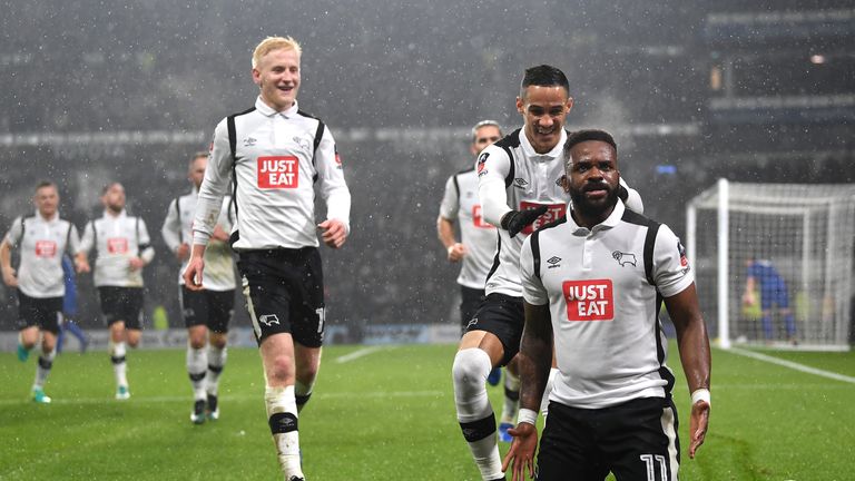 Darren Bent of Derby County celebrates 