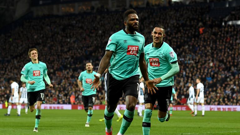WEST BROMWICH, ENGLAND - JANUARY 07:  Darren Bent of Derby County celebrates scoring his sides first goal during the Emirates FA Cup Third Round match betw