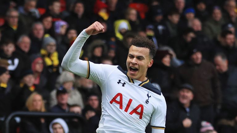 Dele Alli celebrates after scoring Tottenham's third goal