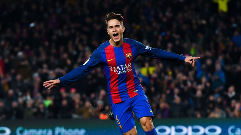 Denis Suarez celebrates after scoring Barcelona's first goal during the Copa del Rey quarter-final second leg