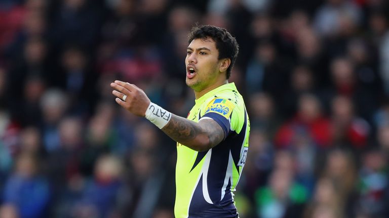 Denny Solomona of Sale Sharks looks on during the Aviva Premiership match between Harlequins and Sale Sharks at  Twickenham Stoop on January 7, 2017