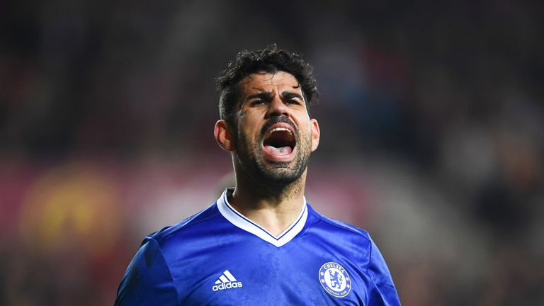 Diego Costa reacts during the Premier League match between Sunderland and Chelsea at Stadium of Light