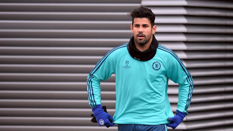 Chelsea's Brazilian-born Spanish striker Diego Costa attends a training session on the eve of a UEFA Champions League, group G football match against Porto