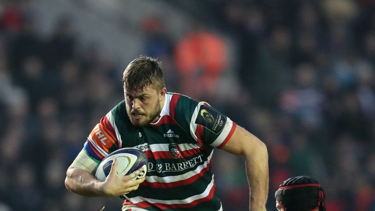 Leicester Tigers Ed Slater is tackled by Munster's Tyler Bleyendaal during the European Champions Cup, pool one match at Welford Road