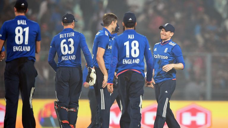 England celebrate after claiming victory at Eden Gardens (Credit: AFP)