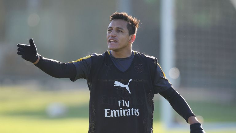 Alexis Sanchez during an Arsenal training session at London Colney