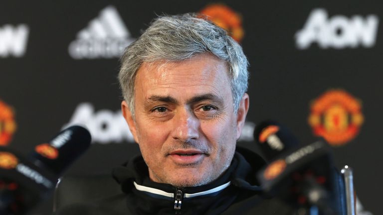 Jose Mourinho speaks during a press conference at Aon Training Complex